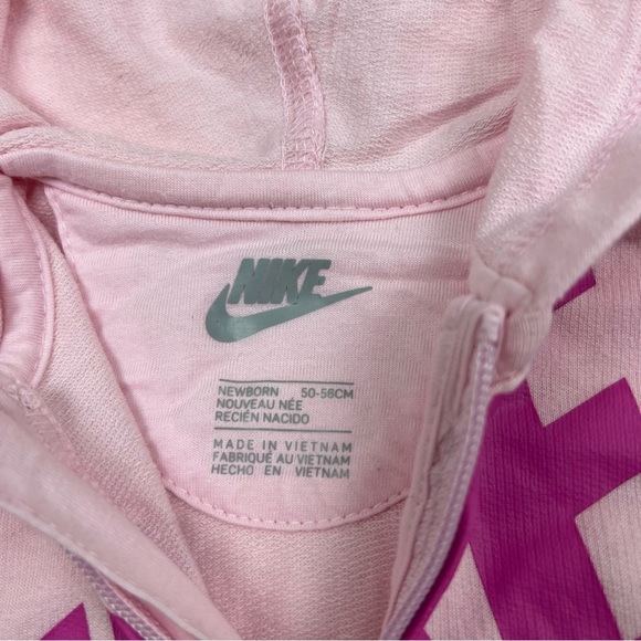 Nike Baby Girl Full-Zip Pink Hooded Coverall One-piece Romper - Size NB - Picture 4 of 4